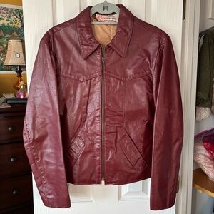 VINTAGE 1980s Maroon Leather Jacket sz 40